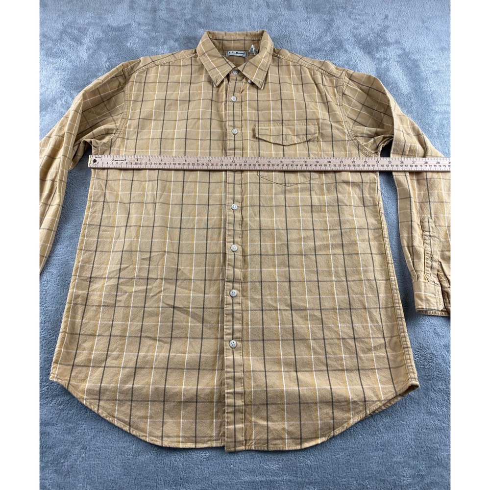 LL Bean Mens Tall L. Plaid Button Down Shirt Tan Brown 100% Cotton Long Sleeve - Picture 5 of 10